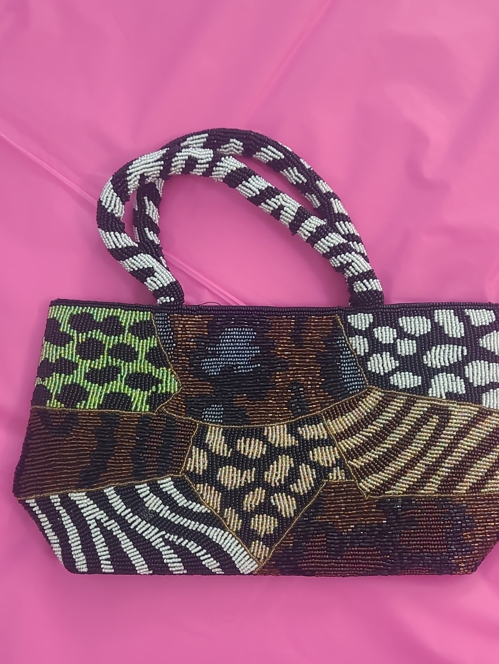 Beaded. Fully beaded Animal Print Mini Purse in Multicolor With Beaded Handle